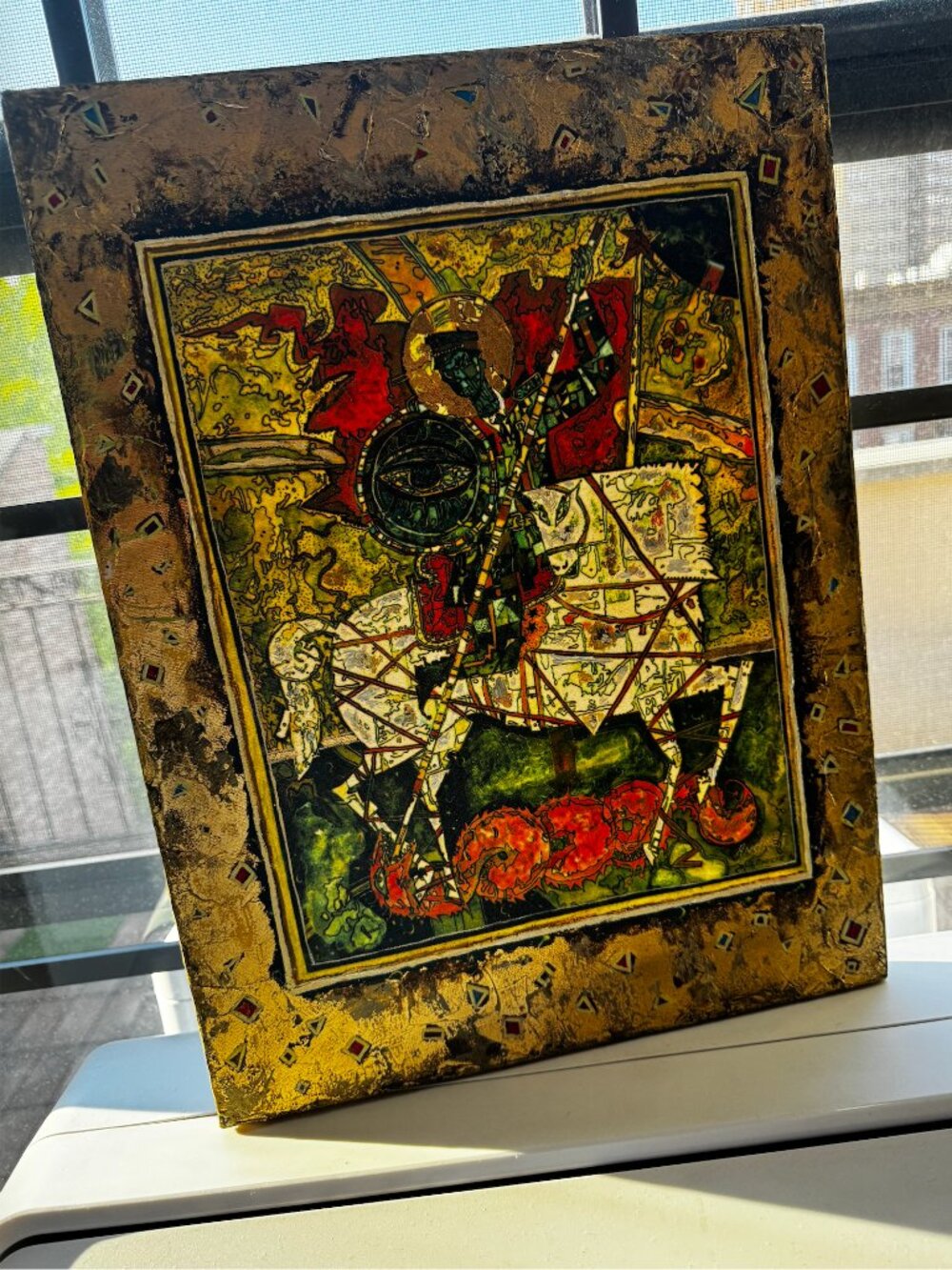 Beautiful Religious Colorful Mosaic Gold Foil Painting (Approx. 12"x15.5")